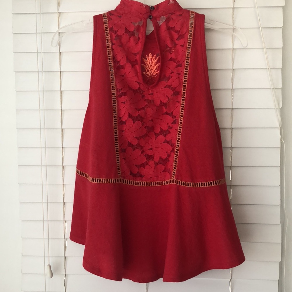 Free People Top Pineapple Tank Embroidered Floral Red SZ S - Picture 5 of 8